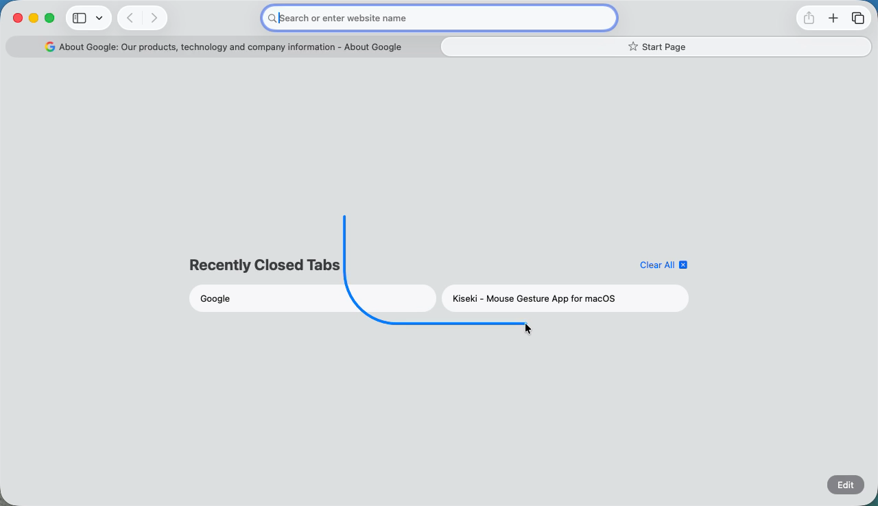 Closing a tab with a downward stroke